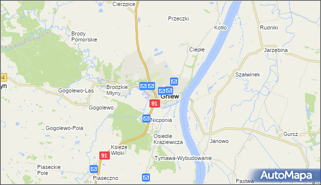 mapa Gniew, Gniew na mapie Targeo