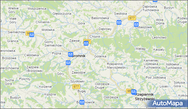 mapa Golanka gmina Gromnik, Golanka gmina Gromnik na mapie Targeo