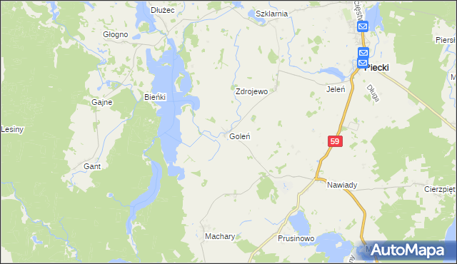 mapa Goleń gmina Piecki, Goleń gmina Piecki na mapie Targeo