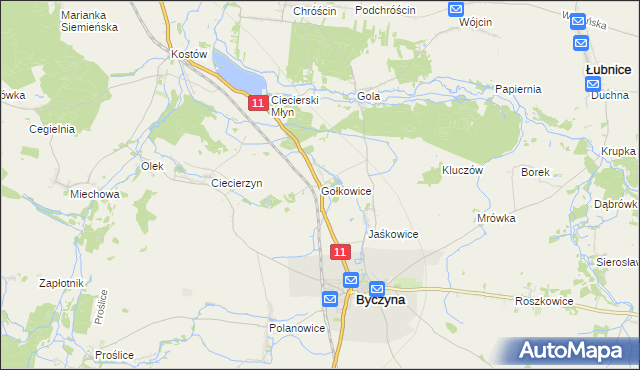 mapa Gołkowice gmina Byczyna, Gołkowice gmina Byczyna na mapie Targeo