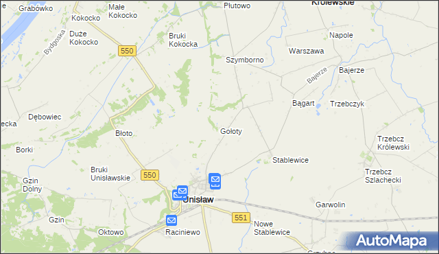mapa Gołoty gmina Unisław, Gołoty gmina Unisław na mapie Targeo