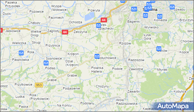 mapa Gołuchowice gmina Skawina, Gołuchowice gmina Skawina na mapie Targeo
