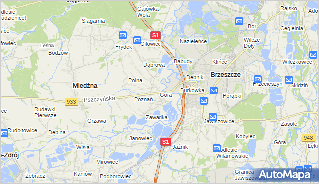 mapa Góra gmina Miedźna, Góra gmina Miedźna na mapie Targeo