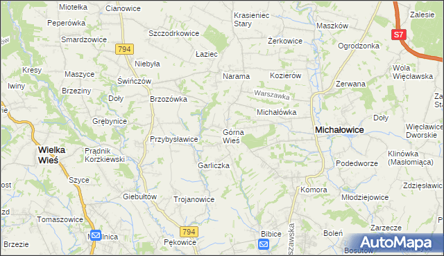 mapa Górna Wieś gmina Michałowice, Górna Wieś gmina Michałowice na mapie Targeo