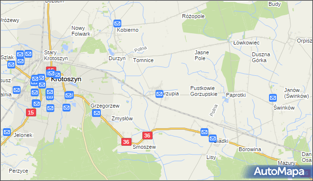 mapa Gorzupia gmina Krotoszyn, Gorzupia gmina Krotoszyn na mapie Targeo