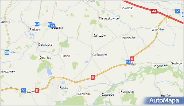 mapa Gościsław gmina Udanin, Gościsław gmina Udanin na mapie Targeo