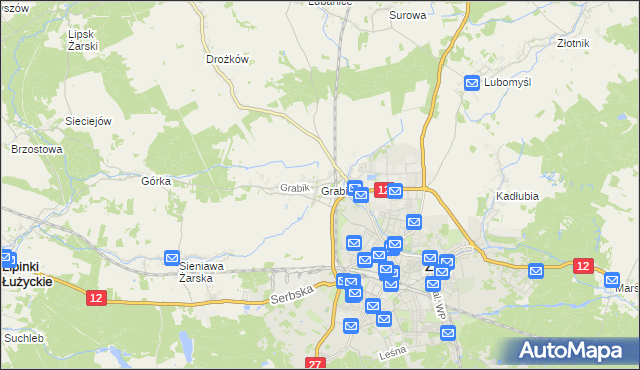 mapa Grabik gmina Żary, Grabik gmina Żary na mapie Targeo