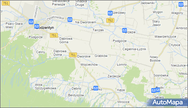 mapa Grabków gmina Pawłów, Grabków gmina Pawłów na mapie Targeo