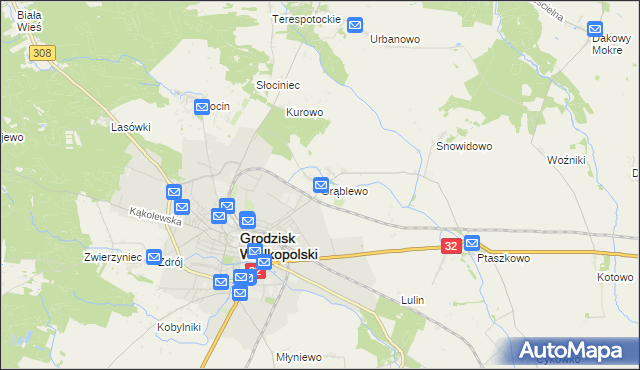 mapa Grąblewo gmina Grodzisk Wielkopolski, Grąblewo gmina Grodzisk Wielkopolski na mapie Targeo