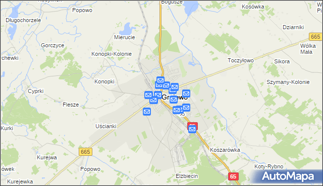 mapa Grajewo, Grajewo na mapie Targeo