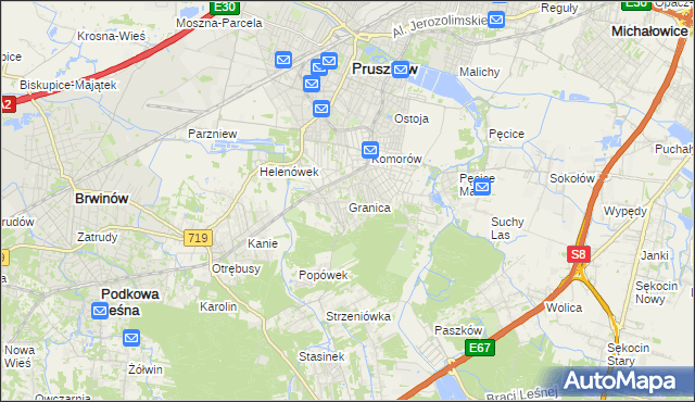 mapa Granica gmina Michałowice, Granica gmina Michałowice na mapie Targeo