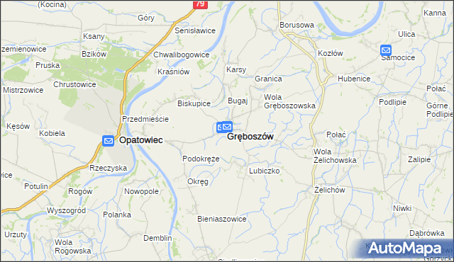 mapa Gręboszów powiat dąbrowski, Gręboszów powiat dąbrowski na mapie Targeo