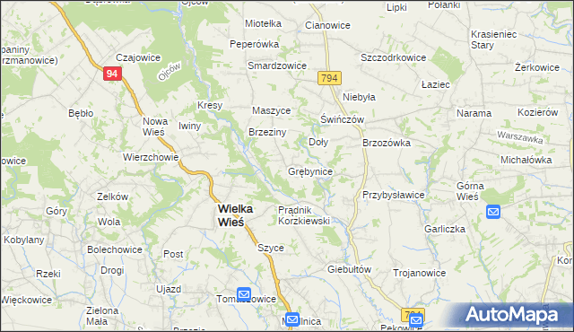 mapa Grębynice, Grębynice na mapie Targeo
