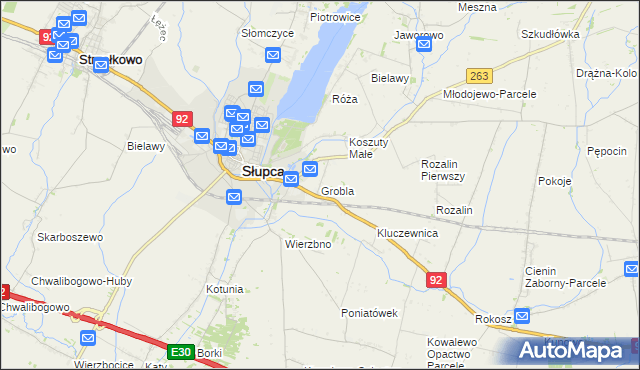 mapa Grobla gmina Słupca, Grobla gmina Słupca na mapie Targeo