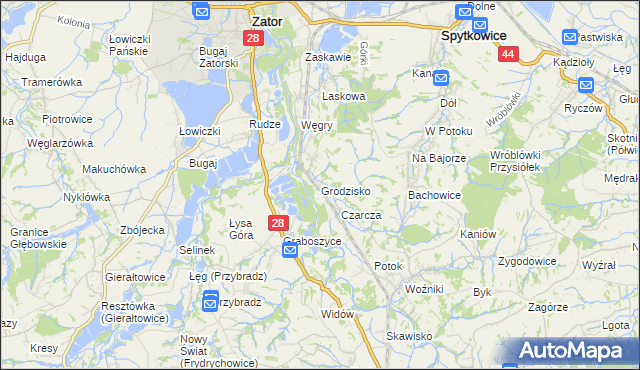 mapa Grodzisko gmina Zator, Grodzisko gmina Zator na mapie Targeo