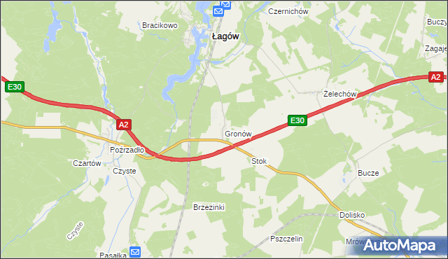 mapa Gronów gmina Łagów, Gronów gmina Łagów na mapie Targeo
