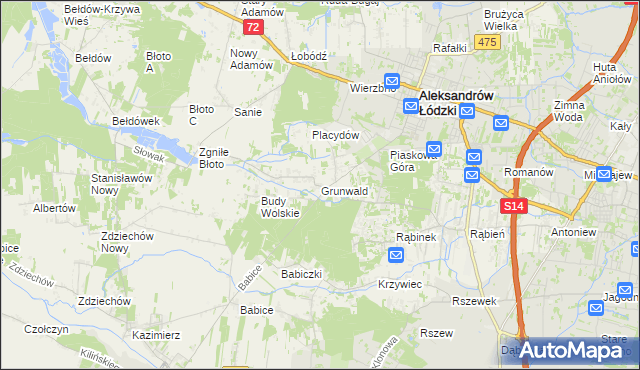 mapa Grunwald gmina Aleksandrów Łódzki, Grunwald gmina Aleksandrów Łódzki na mapie Targeo