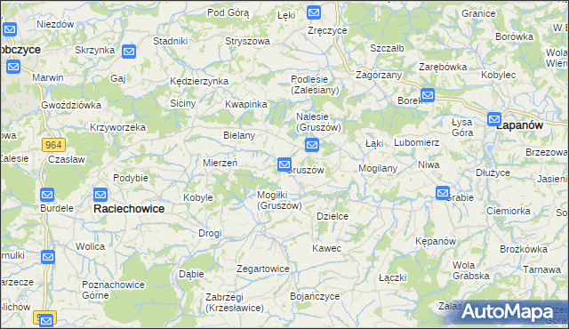 mapa Gruszów gmina Raciechowice, Gruszów gmina Raciechowice na mapie Targeo