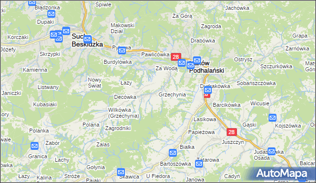 mapa Grzechynia, Grzechynia na mapie Targeo