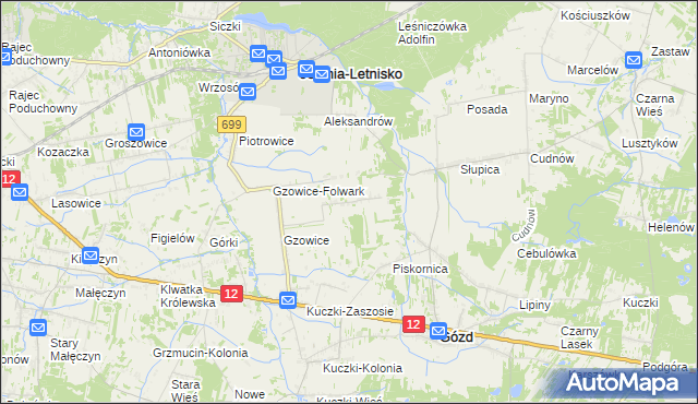 mapa Gzowskie Budy, Gzowskie Budy na mapie Targeo