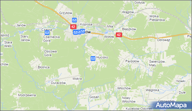 mapa Hucisko gmina Stąporków, Hucisko gmina Stąporków na mapie Targeo