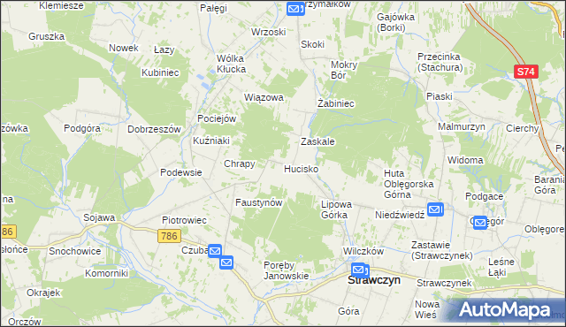 mapa Hucisko gmina Strawczyn, Hucisko gmina Strawczyn na mapie Targeo