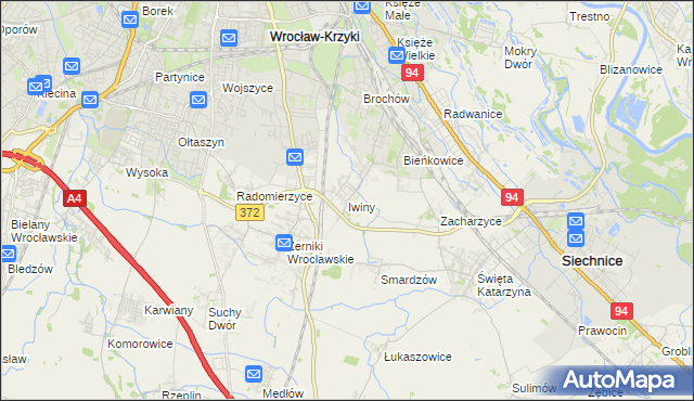 mapa Iwiny gmina Siechnice, Iwiny gmina Siechnice na mapie Targeo