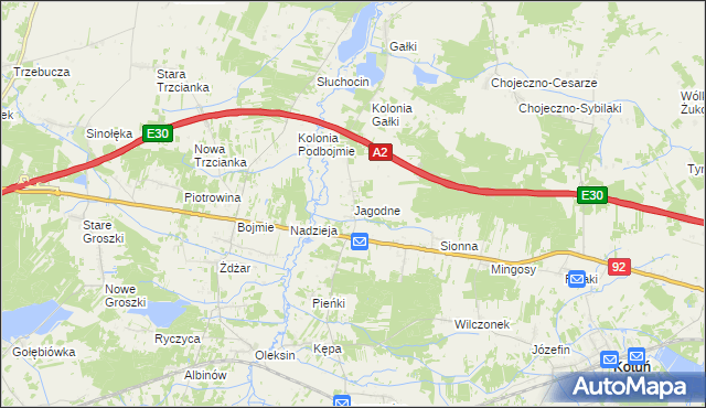 mapa Jagodne gmina Kotuń, Jagodne gmina Kotuń na mapie Targeo