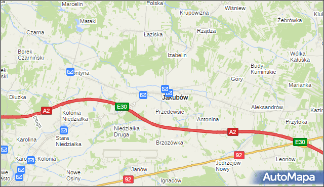 mapa Jakubów powiat miński, Jakubów powiat miński na mapie Targeo