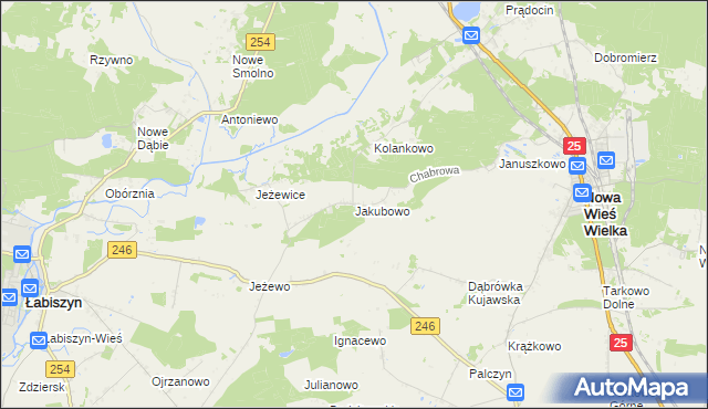 mapa Jakubowo gmina Nowa Wieś Wielka, Jakubowo gmina Nowa Wieś Wielka na mapie Targeo