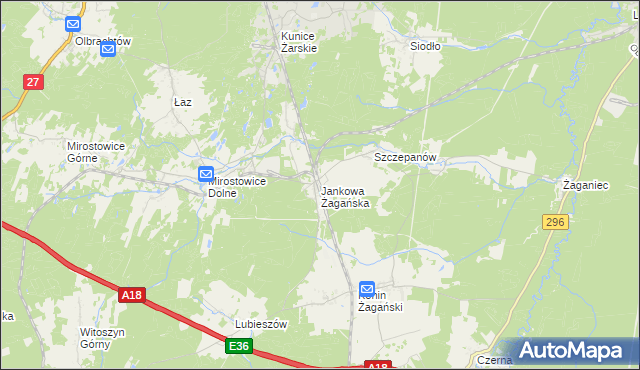 mapa Jankowa Żagańska, Jankowa Żagańska na mapie Targeo