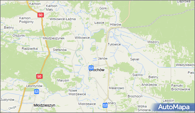mapa Janów gmina Brochów, Janów gmina Brochów na mapie Targeo
