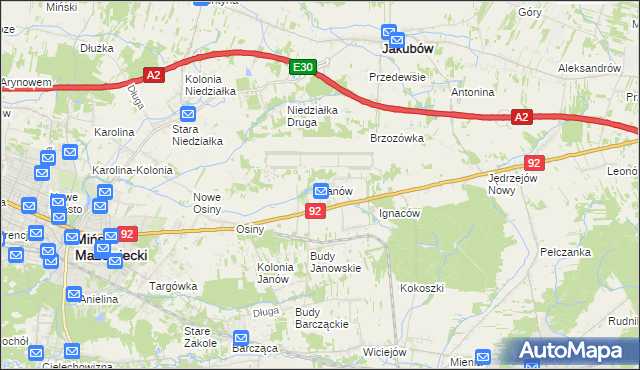 mapa Janów gmina Mińsk Mazowiecki, Janów gmina Mińsk Mazowiecki na mapie Targeo