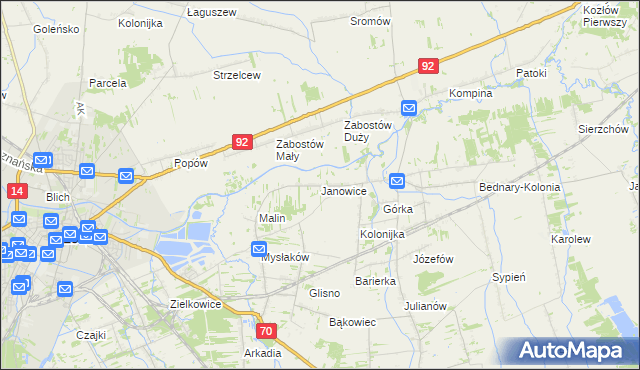 mapa Janowice gmina Nieborów, Janowice gmina Nieborów na mapie Targeo