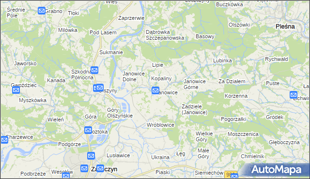 mapa Janowice gmina Pleśna, Janowice gmina Pleśna na mapie Targeo
