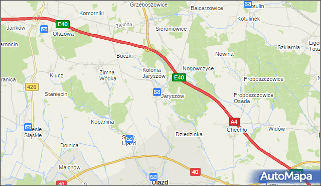 mapa Jaryszów gmina Ujazd, Jaryszów gmina Ujazd na mapie Targeo