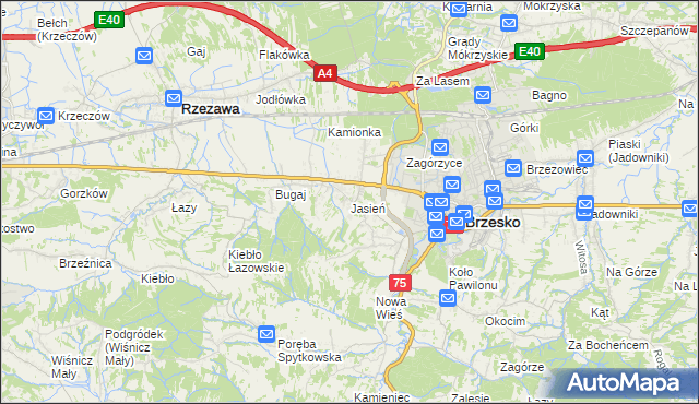 mapa Jasień gmina Brzesko, Jasień gmina Brzesko na mapie Targeo