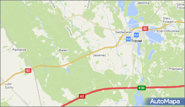 mapa Jasieniec gmina Trzciel, Jasieniec gmina Trzciel na mapie Targeo