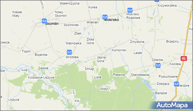 mapa Jasna Góra gmina Mokrsko, Jasna Góra gmina Mokrsko na mapie Targeo