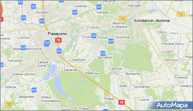 mapa Jastrzębie gmina Piaseczno, Jastrzębie gmina Piaseczno na mapie Targeo