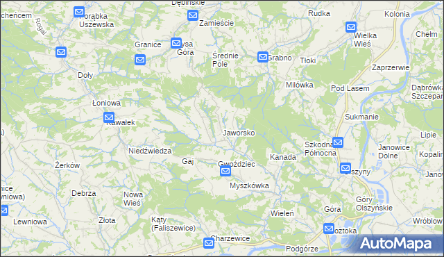 mapa Jaworsko, Jaworsko na mapie Targeo