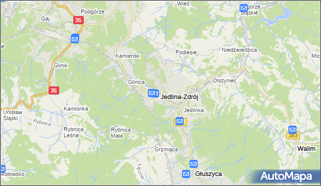 mapa Jedlina-Zdrój, Jedlina-Zdrój na mapie Targeo
