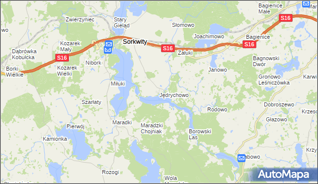 mapa Jędrychowo gmina Sorkwity, Jędrychowo gmina Sorkwity na mapie Targeo