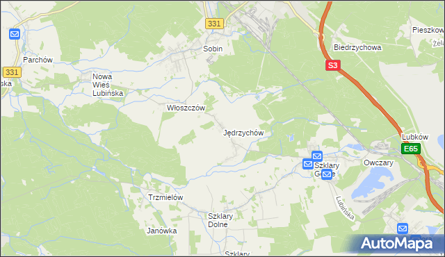 mapa Jędrzychów gmina Polkowice, Jędrzychów gmina Polkowice na mapie Targeo