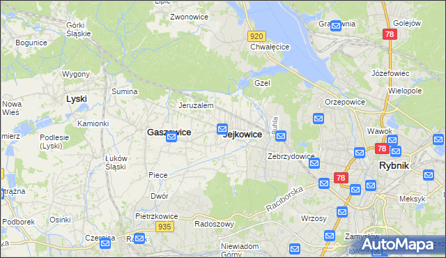 mapa Jejkowice, Jejkowice na mapie Targeo