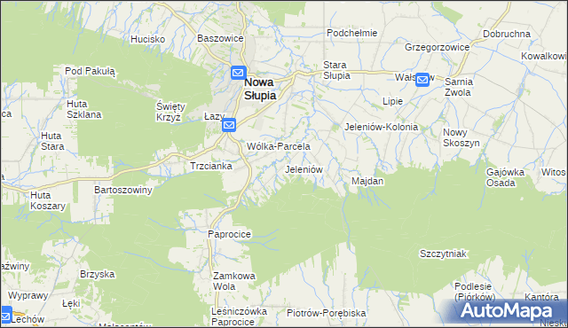 mapa Jeleniów gmina Nowa Słupia, Jeleniów gmina Nowa Słupia na mapie Targeo