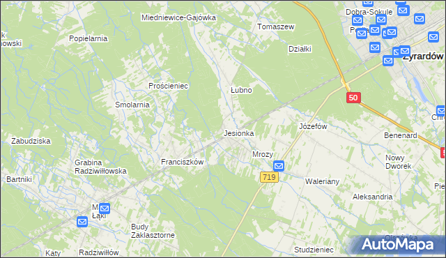 mapa Jesionka gmina Wiskitki, Jesionka gmina Wiskitki na mapie Targeo