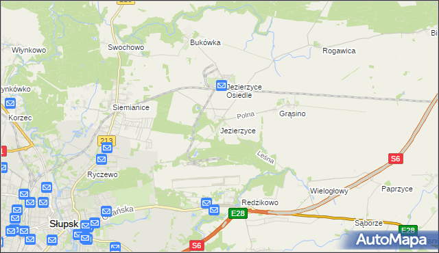 mapa Jezierzyce gmina Słupsk, Jezierzyce gmina Słupsk na mapie Targeo