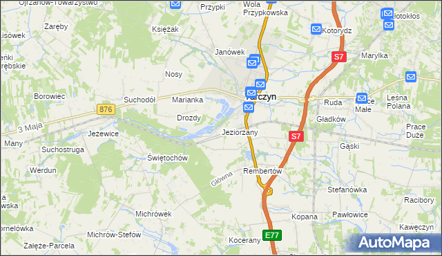 mapa Jeziorzany gmina Tarczyn, Jeziorzany gmina Tarczyn na mapie Targeo