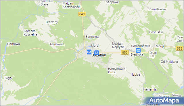 mapa Józefów powiat biłgorajski, Józefów powiat biłgorajski na mapie Targeo